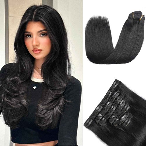 YMXNB Clip In Hair Extensions Real Human Hair 24Inch 120g 100% Remy Human Hair Extensions Clip Ins Invisible Seamless Straight Human Hair Clip In Extensions 7pcs Double Weft Natural Black