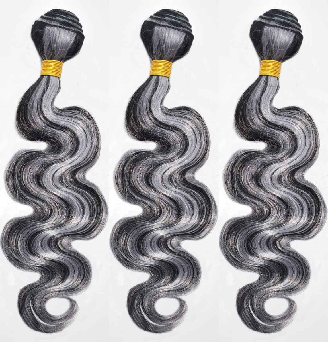 Habiliana Bundles Human Hair 26 28 30 Inch Body Wave P1B/GREY Human Hair Bundles 11A Unprocessed Brazilian Virgin Quick Weave Hair Extensions for Black Women