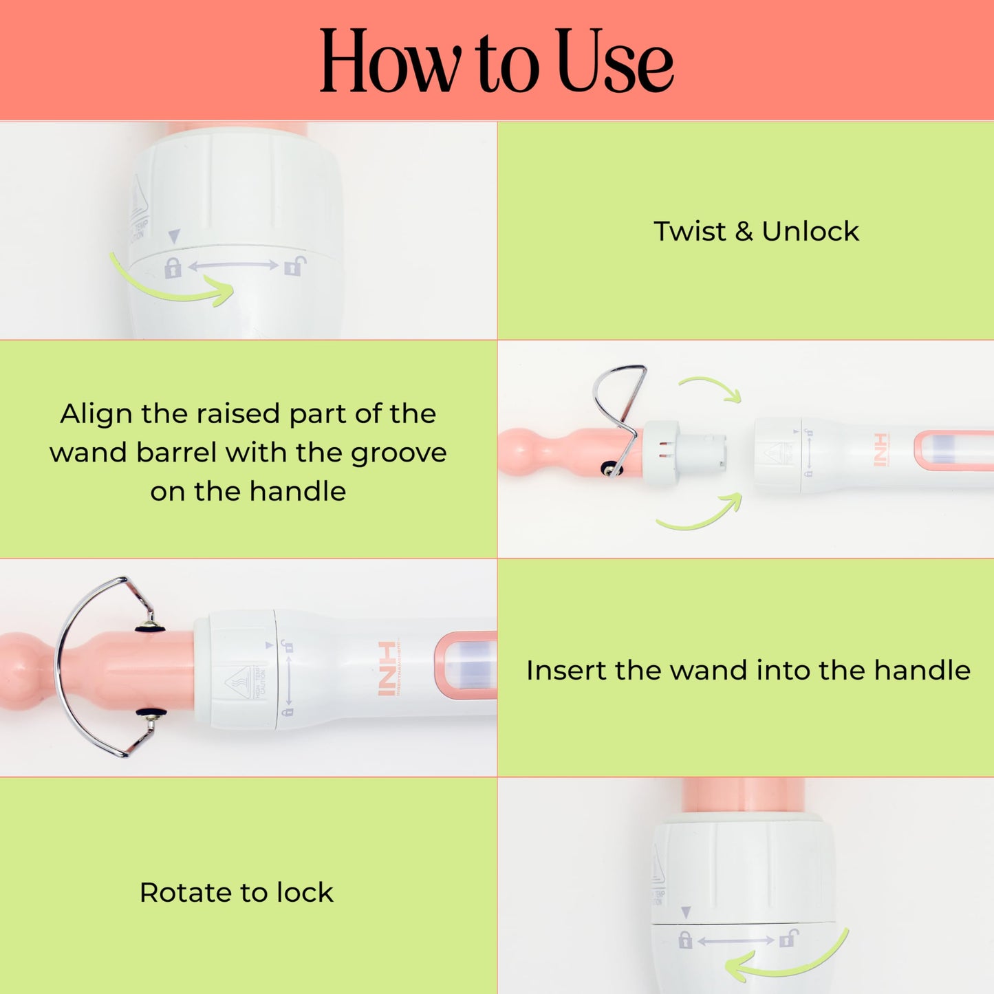 INH Hair 3-in-1 Quick Change Styler | Interchangeable Styling Tool with 3 Detachable Heads: Thermal Round Brush, Clamp Curling Iron, and Bubble Barrel