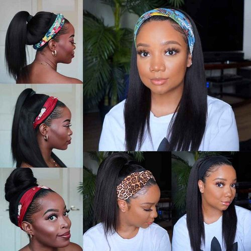 TNICE Headband Wig Human Hair Straight 22 Inch Headband Wigs for Black Women Glueless None Lace Front Human Hair Wigs Brazilian Virgin Hair Machine Made Headband Wigs 150% Density Natural Color