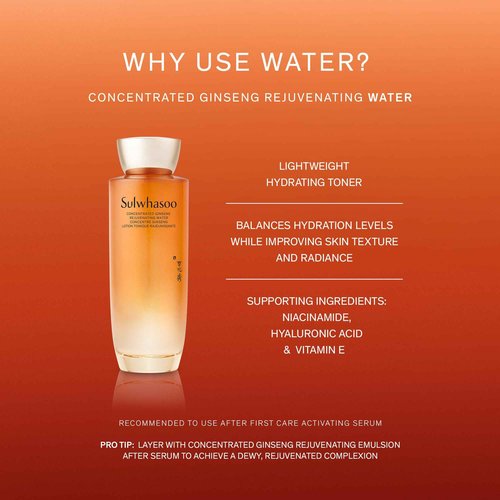 Sulwhasoo Concentrated Ginseng Rejuvenating Water- Korean Ginseng & Peptide Hydrating Face Toner with Niacinamide, Hyaluronic Acid & Glycerin for Wrinkles & Firmness, 5.07 fl. oz.