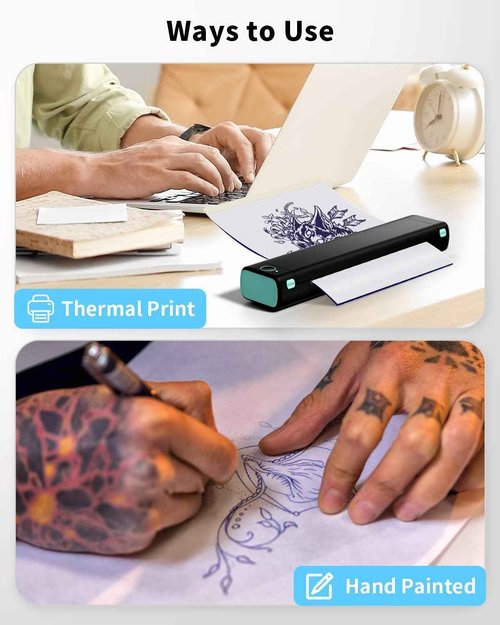 Phomemo M08F Bluetooth Tattoo Stencil Printer & Tattoo Transfer Paper - 45 Sheets A4 Size Portable Stencil Printer for Tattooing, Compatible with Smartphone & PC, Pink