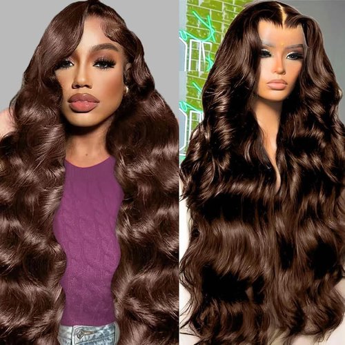 22 Inch Chocolate Brown Lace Front Wig Human Hair 13x6 Body Wave 180 Density HD Pre Plucked with Baby Hair Colored Frontal Wigs for Women