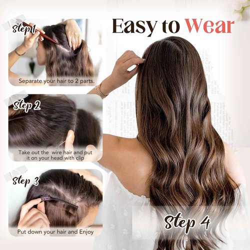 XDhair Wire Hair Extensions 20 Inch 85g Balayage Walnut Brown to Ash Brown and Blonde Invisible Wire Hair Extensions for Women #3/8/22 20 Inch