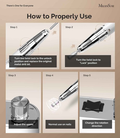 MelodySusie Waist-Mounted Professional Nail Drill MM400C White, 35,000RPM Portable Electric Nail File, Low Noise & Low Heat Coreless Motor Machine with 8 Pcs Nail Drill Bits, for Salon & Home Use