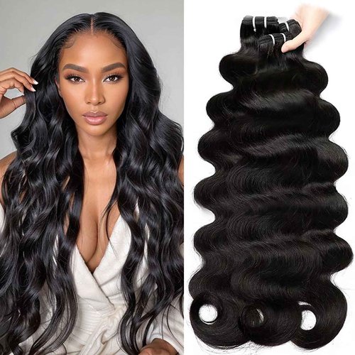 Binlvexin Glossy Human Hair Bundles Body Wave Bundles Human Hair 20 22 24 Inch 12A Grade 100% Unprocessed Brazilian Virgin Hair 3 Bundle Human Hair Extensions for Black Women Natural Color
