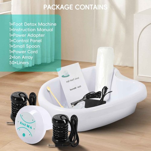 FAHKNS Ionic Foot Bath Detox Machine - Professional Foot Detox Spa，Home Portable Foot Detox Machine with 2 Arrays，50 Foot Soaking Bags，1 Small Spoon，Improve Sleep/Relieve Stress/Detox Cleanse