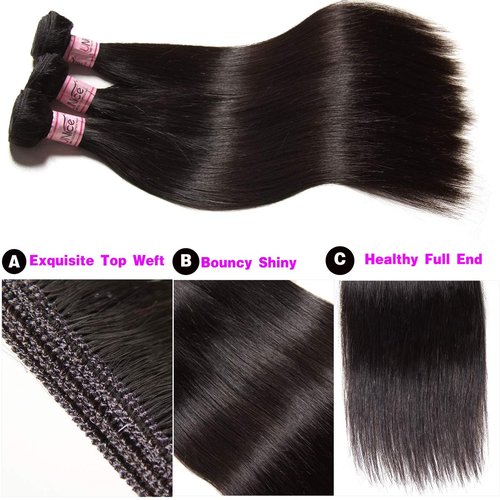 UNICE Hair 10A Malaysian Straight Human Hair 3 Bundles Unprocessed Virgin Human Hair Weave Extensions (8 10 12 inch)