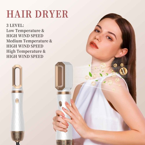 6 in 1 Hair Dryer Brush, Upgrade Detachable Blow Dryer Air Styler Wrap Curler, Hot Air Brush Curly Twist Curling Iron, Negative Ion Blow Dryer Hot Styler, Travel Hair Styling Tool
