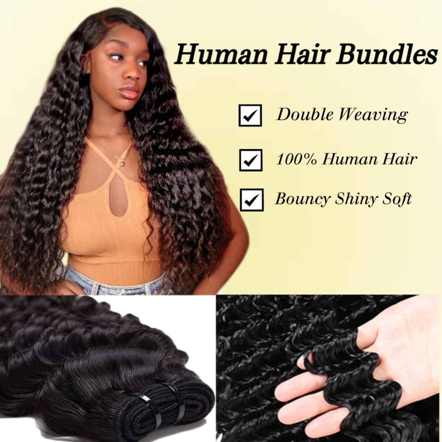 Human Hair Bundles 18 20 22 Inch Deep Wave Bundle 12A Brazilian 100% Unprocessed Virgin Human Hair 3 Bundles Deep Curly Wet and Wavy Human Hair Quick Weave Extensions for Women Natural Black