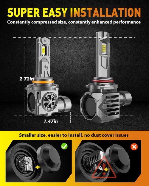 Termitor 9005/HB3 LED Bulbs, 40000LM 900% Ultra Brightness, 6500K Cool White,1:1 Mini Halogen Size, Fog Light Bulbs with Cooling Fan, Plug and Play, Pack of 2