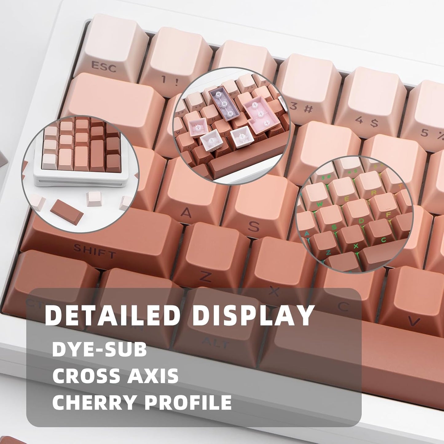 136 Keys Gradient Blue Keycaps, Side Print Shine Through Keycap, Custom Double Shot PBT Keycaps, Cherry Profile Keycap 60 Percent Cherry Mx for ANSI/ISO Layout Mechanical Keyboard
