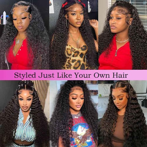 QVFWIG 32 Inch Deep Wave Lace Front Wigs Human Hair 13x4 HD Transparent Deep Curly Lace Frontal Wigs Human Hair Glueless Wig pre Plucked 200% Density Natural Color