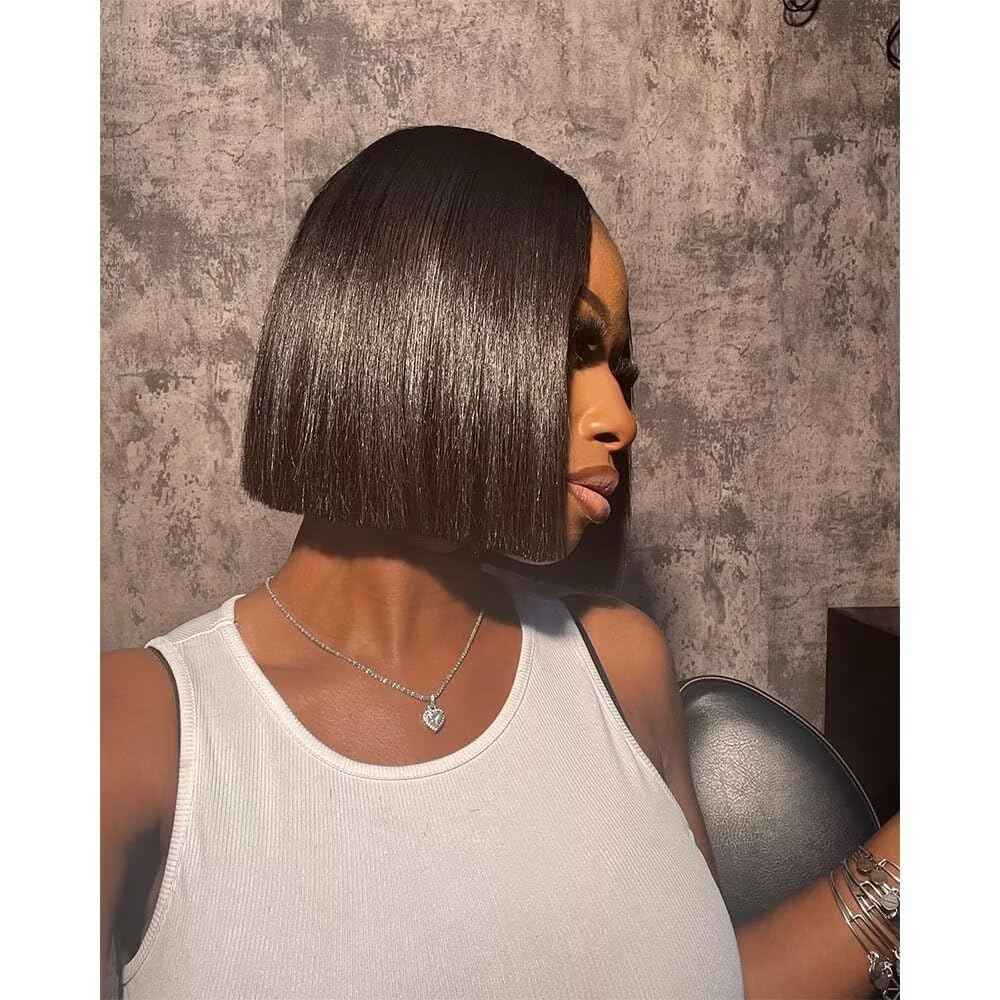 2X6 Deep Parting SKINLIKE Real HD Human Hair Short Bob Wigs Pre Plukced 0.10mm Ultra-thin Invisible Swiss HD Lace Closure Single Knot Undetectable Melted Lace Closure Wigs 180% Density 12Inch