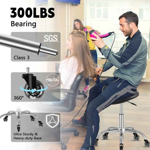 Saddle Stool with Wheels 300 lbs Weight Capacity, Heavy Duty Rolling Stool for Medical Massage Salon Kitchen Spa Drafting Nail-Tech,Height Adjustable,360 Swivel,Wide Thick Seat Padding (Premium Black)