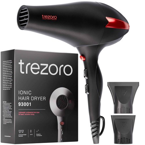 TREZORO Professional Blow Dryer for Women – Ionic Hair Dryer 2000W for Salon & Personal Use – Powerful, Fast & Quiet Drying for Curly Hair, Unwanted Frizz – Design for Travel – 8.2ft Cord – Black