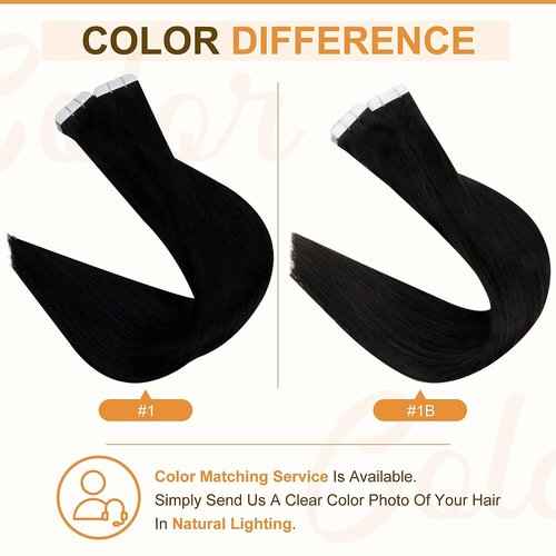 Full Shine Remy Tape in Hair Extensions Off Black Tape in Hair Extensions Human Hair 16Inch 50G and 18Inch 50G Tape in Extensions Straight Human Hair Total 40 Pieces Invisible Skin Weft Tape ins