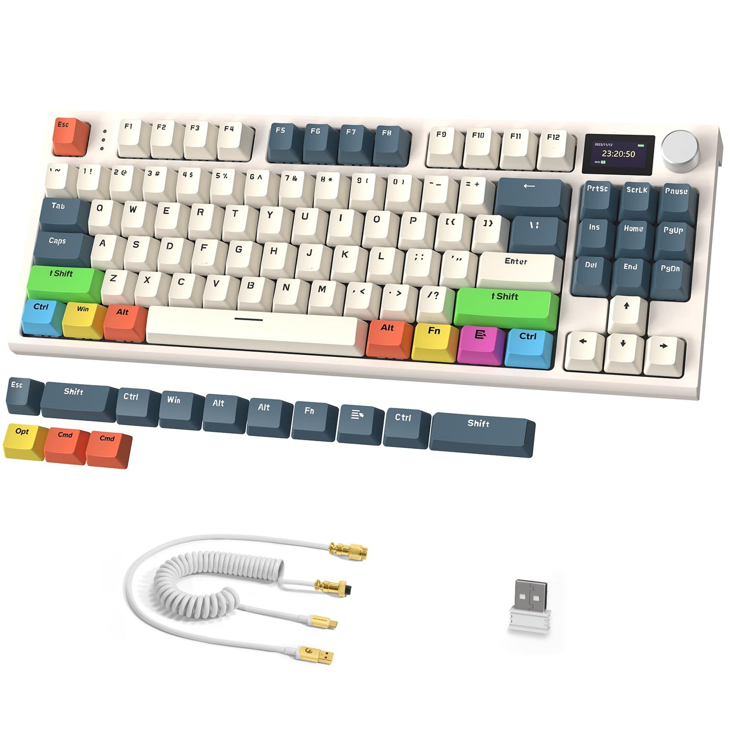 RK86 Mechanical Keyboard, 2.4G Wireless/BT5.0/USB-C Wired Gaming Keyboard 75% Layout TKL 87 Key with 1.2'' TFT HD Color Display & CNC Knob, 27 RGB Backlit TTC Hot-Swap Linear Switch PBT Keycap
