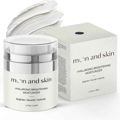 Moon and Skin Hyaluronic Brightening Moisturizer – Kojic Acid Cream for Face, Neck & Eyes, Day & Night – Lightweight, Acne-Safe, Anti-Aging, Hydrating & Plumping - Airless Pump, Fresh Feel, 1.7 fl oz