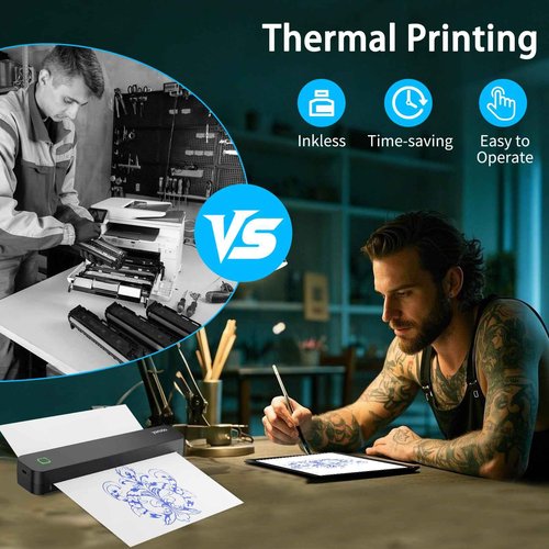 Tattoo Stencil Printer, Bluetooth Tattoo Printer with Super Slime Design,Portable Tattoo Machine, Tattoo Transfer Printer, Compatible with Android, iOS, Windows, MacOS, Support Mobile & PC (Black)