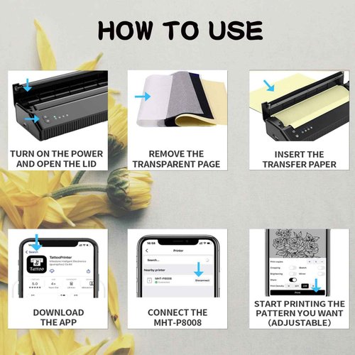 Gakonp Tattoo Stencil Printer Machine Bluetooth Thermal Wireless Tattoo Stencil Transfer Machine Copier Compatible with Android, iOS & Windows Thermal Tattoo Kit Tattoo Series for Tattoo Supplies