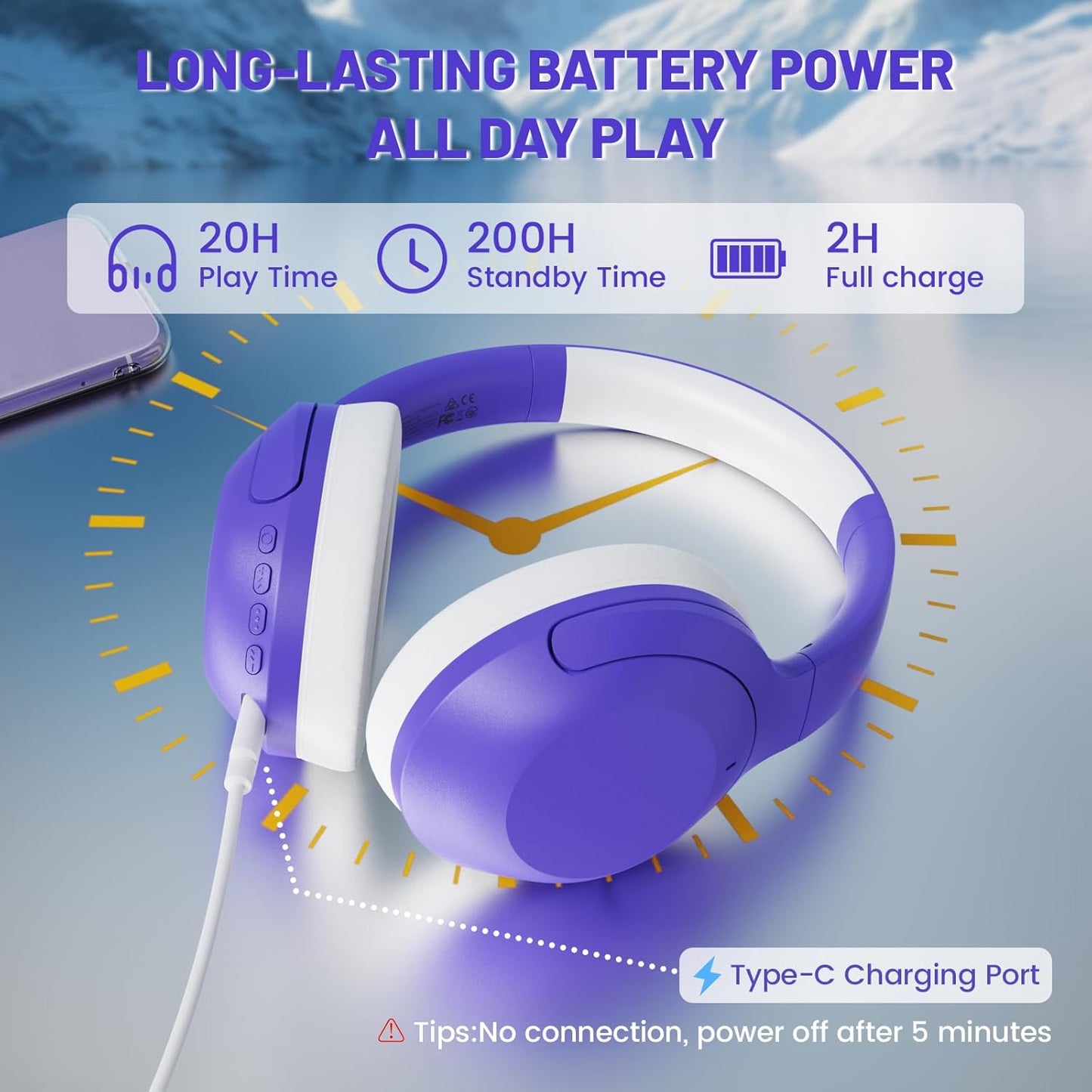 ATTACK SHARK G300 Active Noise Cancelling Wireless Headphones, Ultra Light Foldable Over-Ear Wired/Bluetooth Headset, 20H Playtime, Built-in Mic Hands Free Talking for Travel, Office, Home - Purple