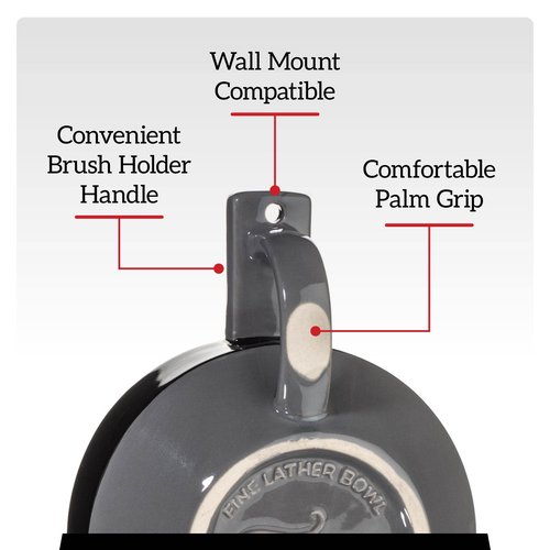 Fine ﻿Mr Lather Bowl, ﻿Gentleman's Ceramic Shaving Cream Bowl, Aerating Ribbed ﻿Texture, Brush Holder, Wall Mount Hole, Dark Color for Visual Contrast, Premium Stoneware Construction (Red)