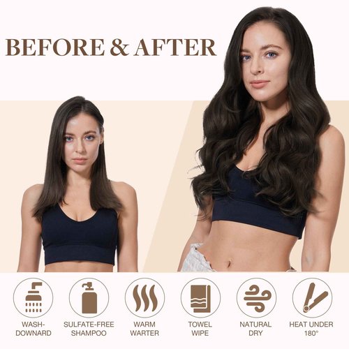 GOO GOO Sew in Hair Extensions Real Human Hair, Weft Hair Extensions Human Hair, 2 Dark Brown 20inch 105g, Weft Bundles Straight Silky Remy Hair