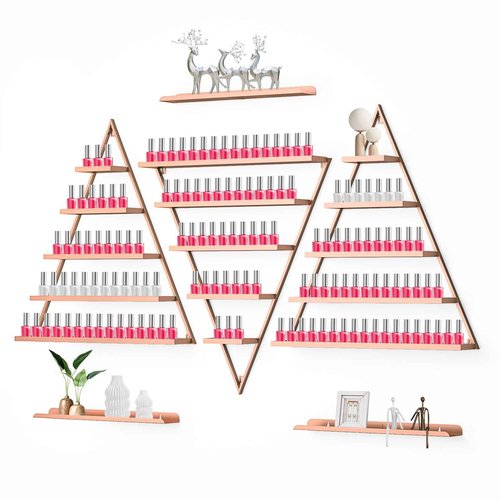 EBANKU Metal Wall-mounted Nail Polish Storage Racks 5 Tiers Triangular Display Rack Cosmetic Display Cases Lipstick Perfume Wall Shelf Essential Oil Organizers for Home Spa Nail Salon Shop (Rose Gold)