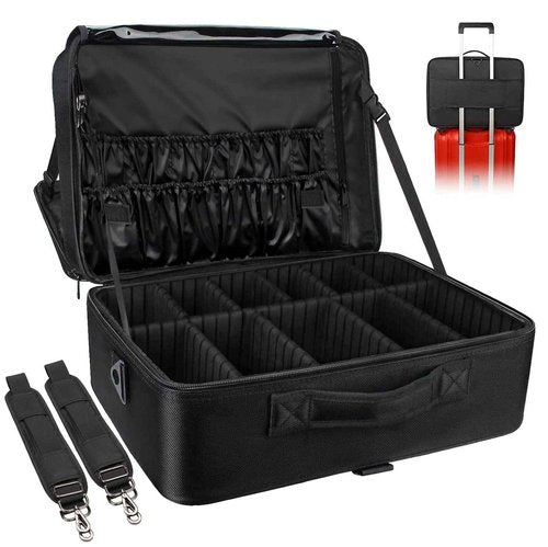 Relavel Large Makeup Organizer Profession Makeup Bag Extra Large Makeup Case with Adjustable Dividers, Adjustable Angle Fixed Belt and Shoulder Strap