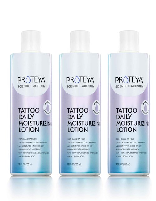 Proteya Tattoo Daily Moisturizing Lotion | Hydrating Daily Tattoo Care w/Niacinamide and Hyaluronic Acid to Enhance and Preserve Your Tattoos, 12 oz (3 Pack)