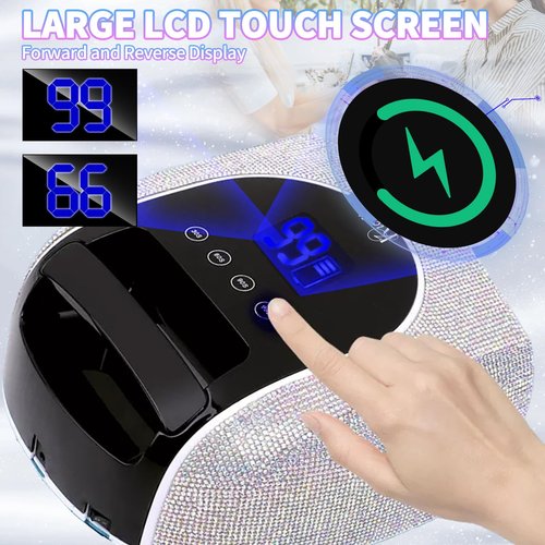Kicylicy UV LED Nail Lamp,96W Rechargeable Cordless Nail Lamp Gel Polish UV Nail Lamp,Diamond Professional Curing Lamp with 4 Timer Setting,Handle,Big Display Auto Sensor for Salon & Home