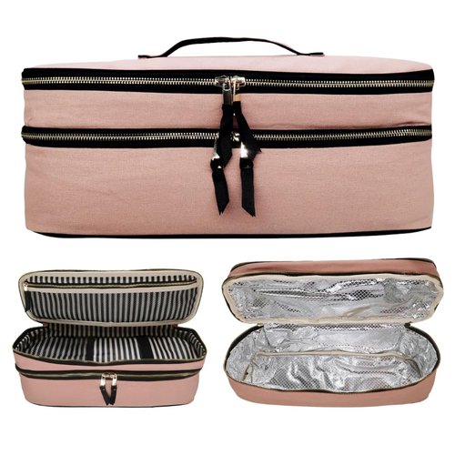 Bag-all Double Hair Tools Travel Bag | Curling Iron Travel Case Heat Resistant | Traveling Case for Grooming Supplies | Hair Straightener Pouch for Hot Tools for Women | Pink