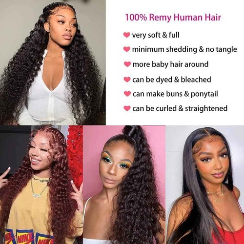 FCUFCU 22 Inch Deep Wave Lace Front Wigs Human Hair 200% Density 13x6 HD Lace Frontal Wigs Human Hair Pre Plucked with Baby Hair Deep Curly Wigs for Black Women Natural Color