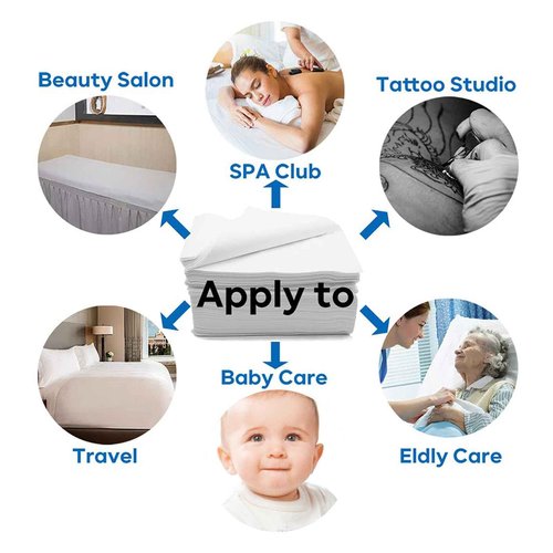 Disposable Bed Sheets 100 Pcs Waterproof Bed Cover for SPA Tattoo Massage Table Hotels Non Woven Fabric 31" x 78"White