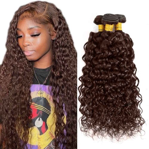 #4 Brown Bundles Human Hair Water Wave Bundles 34 34 34 Inch Human Hair Weave 3 Bundle Unprocessed Brazilian Virgin Hair Chocolate Brown Deep Curly Human Hair Extensions 50 Grams/Bundle