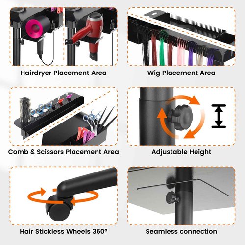 Chetunju Multi-Function Salon Tray, Salon Rolling Tray cart (with Wheels), Beauty & Hairdressing Tray for Hair Stylist,.Suitable for Tattoo parlors, Hair Salons, Personal Designers.