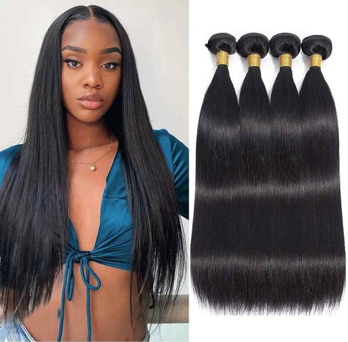 Straight Bundles Human Hair 20 22 24 26 Inch 4 Bundles Human Hair Straight 100% Unprocessed Brazilian Virgin Hair Weave Bundles Human Hair Extension for Women Trippy Hair Bundle Natural Color