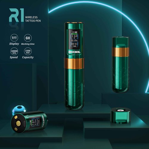 Neebol Cordless/Wired Tattoo Gun Kit with Extra Battery Complete Powerful Tattoo Pen Machine Set, 20 Tattoo Cartridge Needles, Black Tattoo Ink, Tattoo Supplies Equipment For Beginners and Pros