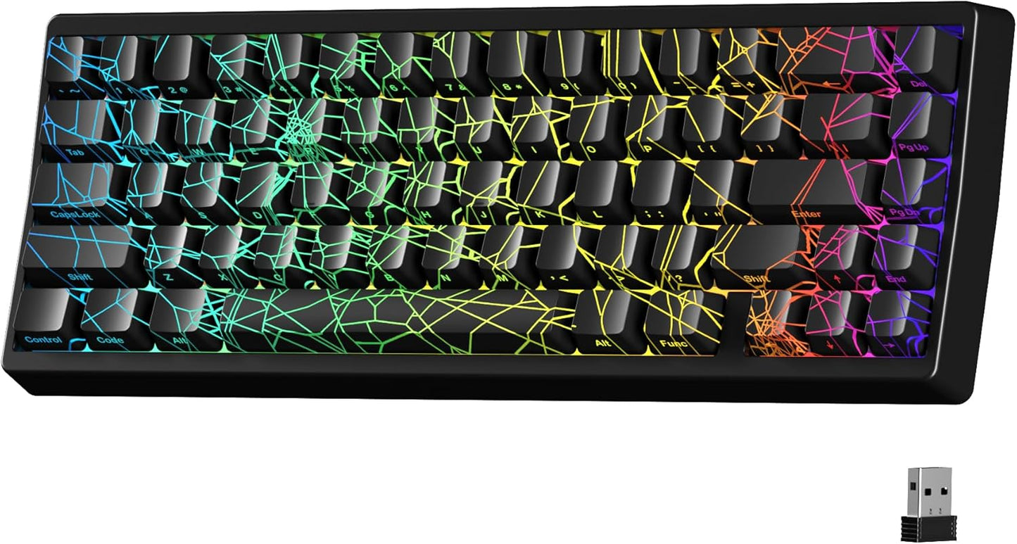 XVX M67 Wireless 60% Percent Keyboard, QMK/VIA Topographic Gaming Keyboard, Tri-Mode Thocky Creamy Mechanical Key Board, Hot Swappable Gasket Mount RGB IMD Tech for Win/Mac, Miami Theme, White