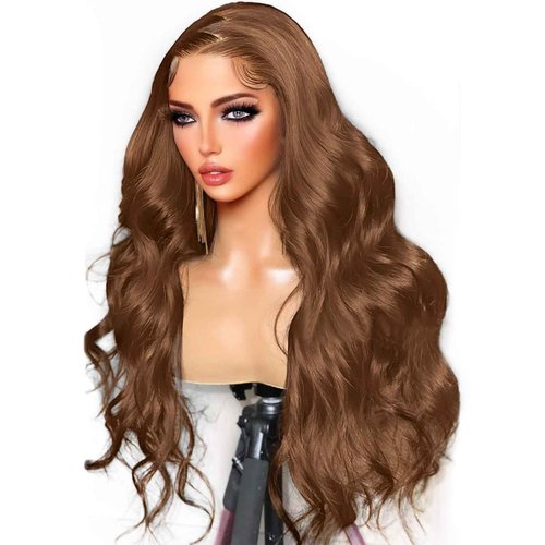 Chocolate Brown Body Wave Lace Front Wig Human Hair 180% Density 24 Inch 13x4 HD Lace Frontal Wigs Human Hair Glueless Human Hair Wigs for Black Women 4# Brown Human Hair Wig