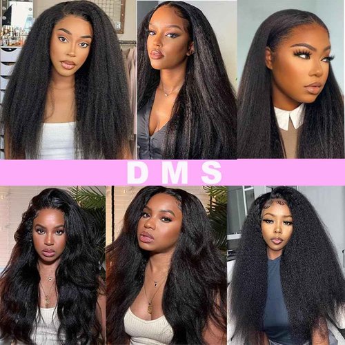 DMS Kinky Straight Hair 3 Bundles Yaki Straight Bundles Human Hair For Black Women 100% Unprocessed Brazilian Remy Hair Natural Black Color (20 22 24)