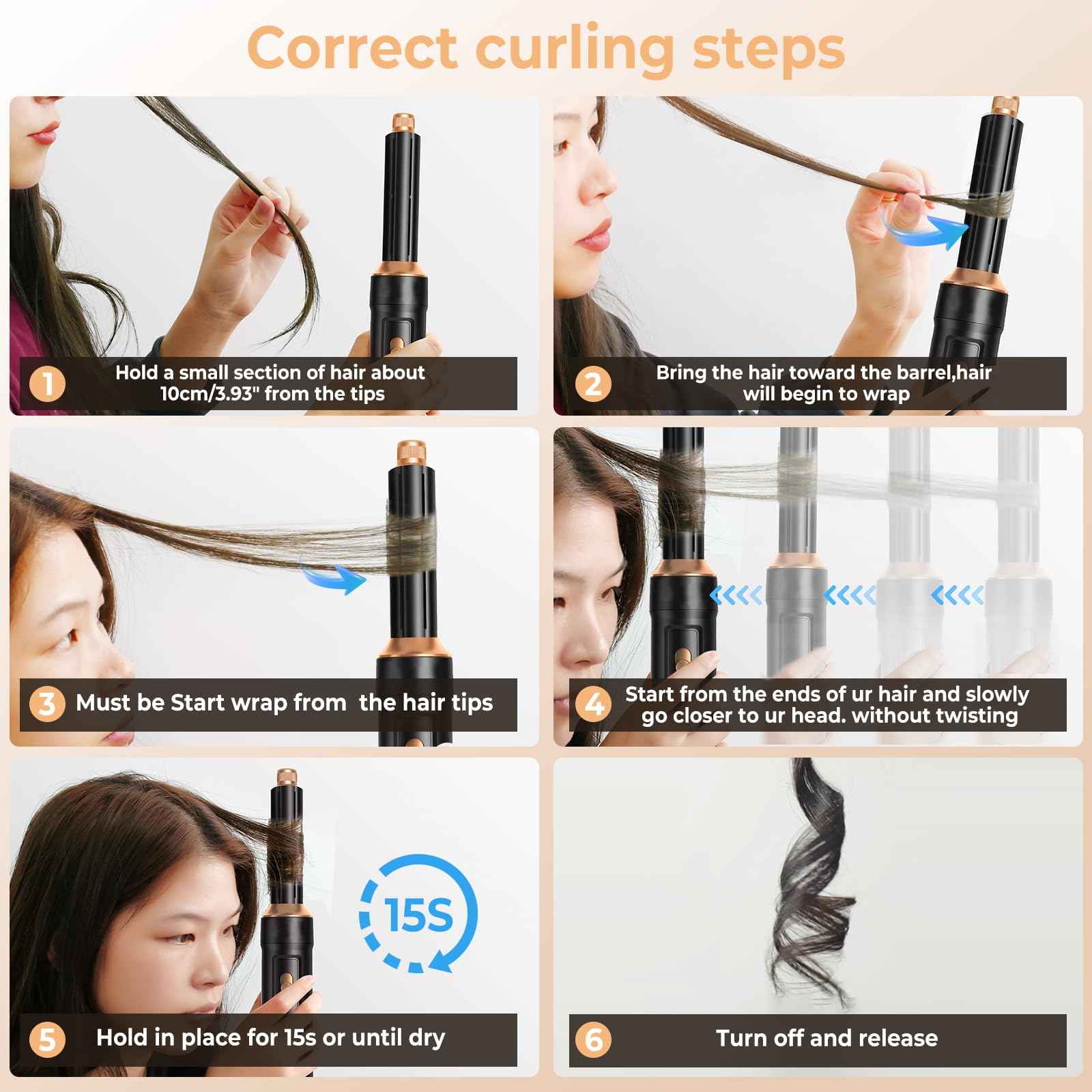 Hair Dryer Brush 6 in 1, Foldable Blow Dryer Brush with Wrap Curler, Detachable Air Hair Styler Curling, Drying,Volumizing, Straightening, Negative Ionic Hair Dryer with Diffuser, Hair Styling Tools