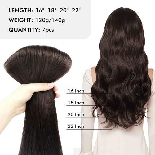 Sixstarhair Clip In Hair Extensions Real Human Hair Dark Brown Clip In Hair Extensions Remy Human Hair 140g 7 Pieces Per Pack Silky Straight Hair Extensions for women [Color 2 Dark Brown 16inch]
