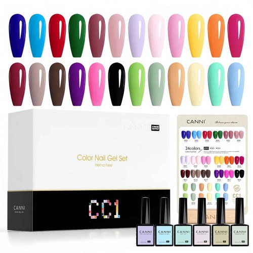 CANNI CC1 30Pcs 9ML Gel Nail Polish Set, Black Hot Pink Green Yellow Purple Blue Gel Polish Kit Soak Off LED UV Nail Art Starter Manicure Salon DIY at Home