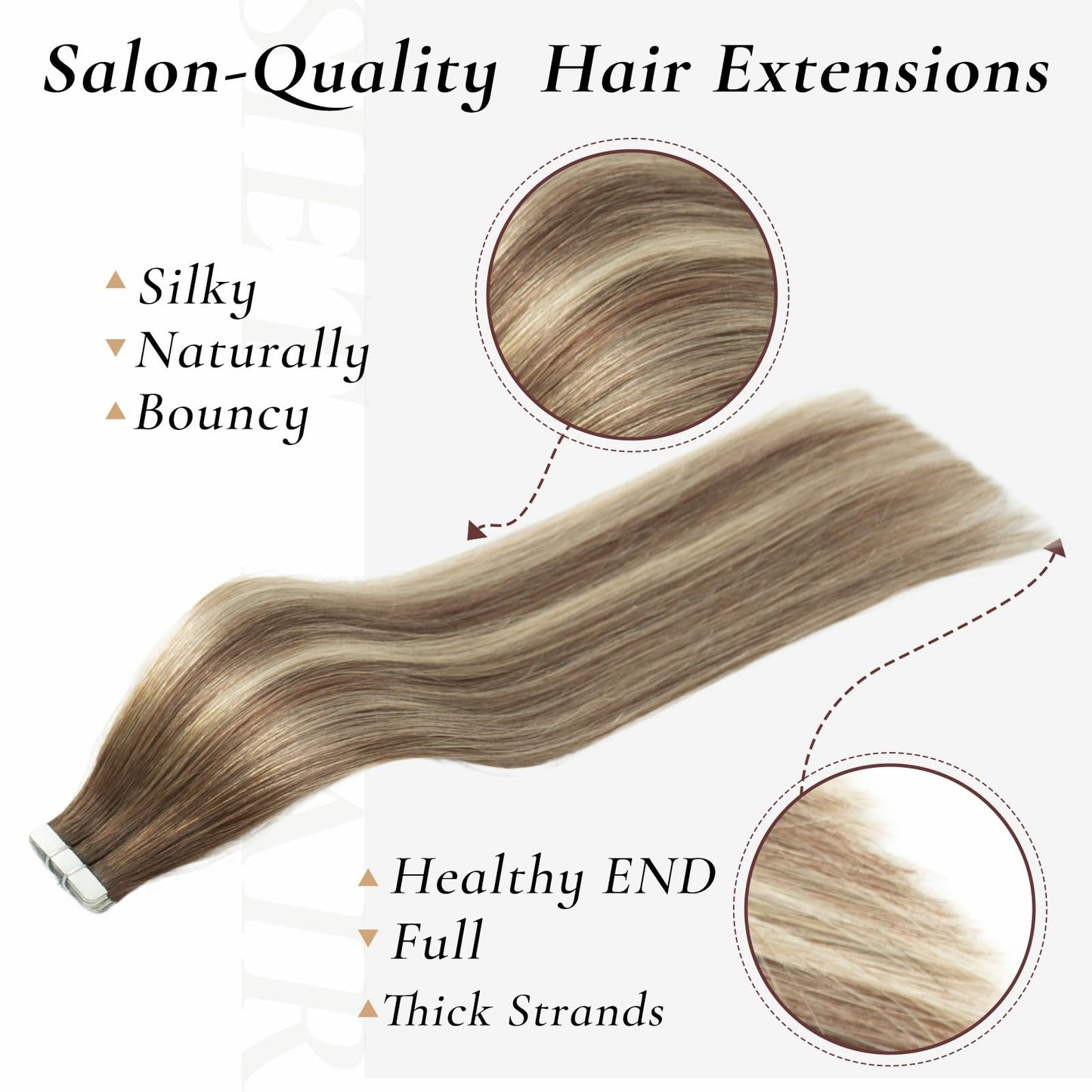 Hyssiet Tape in Hair Extensions Human Hair, 20pcs 50g 18 Inch Tape in Hair Extensions, Balayage Walnut Brown To Ash Brown Mix Light Blonde,Invisible Remy Silky Straight Real Natural Thick Human Hair