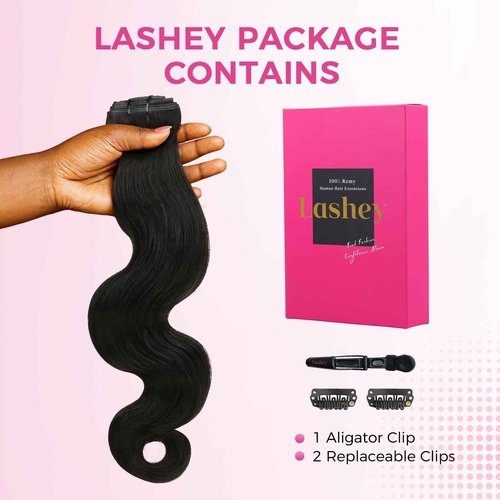 Lashey Genius Weft Hair Extensions Human Hair Natural Black Body Wave 7pcs 110g 14 Inch Hair Extensions Real Soft Thin Weft Clip ins for Women
