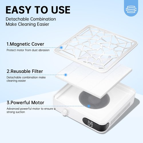 CHRISTINE SHELLY Nail Dust Collector, Cordless Dust Collector Nail Tech, Powerful Vacuum Fan Vent Dust Collector Extractor Dust Suction Machine for Acrylic Nails Polishing, Nail Salon&Home, White