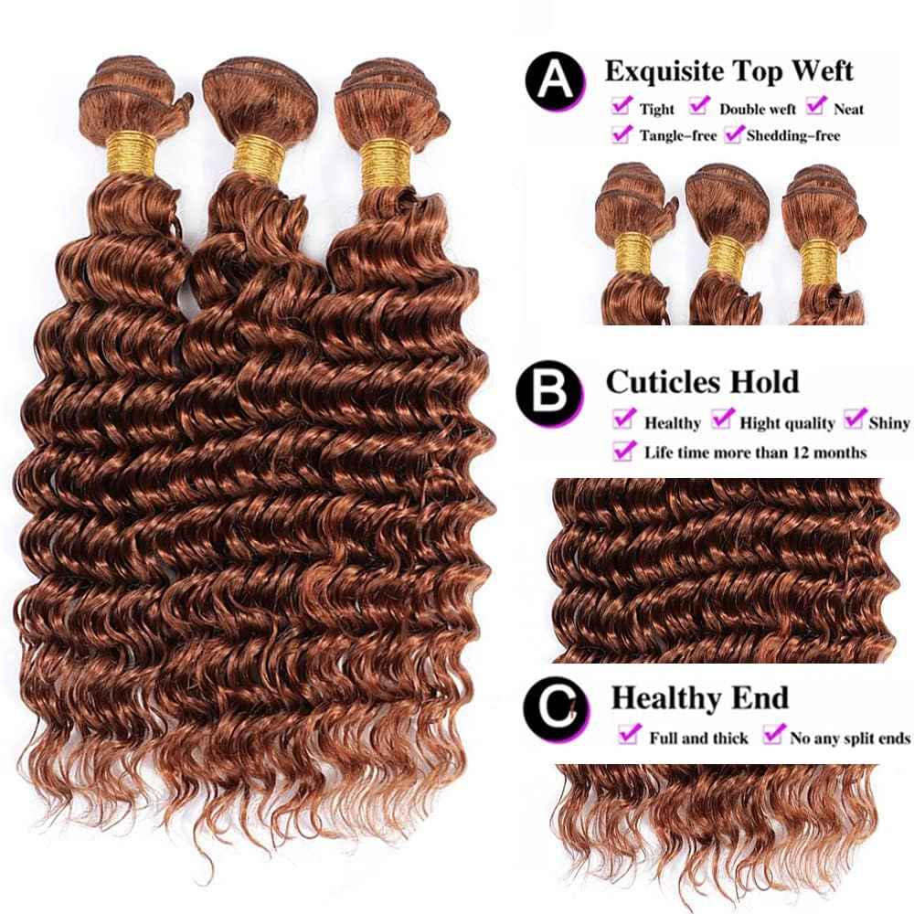 26 28 30 Inch Light Brown Human Hair Bundles Color 30 Deep Wave Bundles Brazilian Virgin Remy Hair Extensions Brown Loose Deep Wave Bundle For Black Women