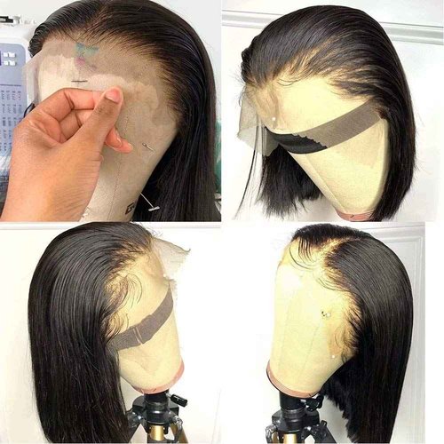 QUINLUX WIGS HD Transparent Lace Short Bob Human Hair Wigs Pre Plucked 13X4 Lace Front Wig 150% Density Brazilian Remy Hair Bob Cut Human Hair wig for Woman Natural Color 10Inch